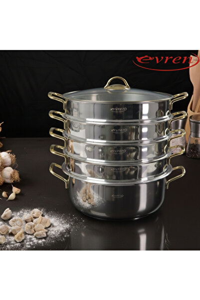 EVREN MUTFAK 6 Parça 30 Cm Çelik Mantı Tenceresi Çelik Seri Buharlı Pişirici,...