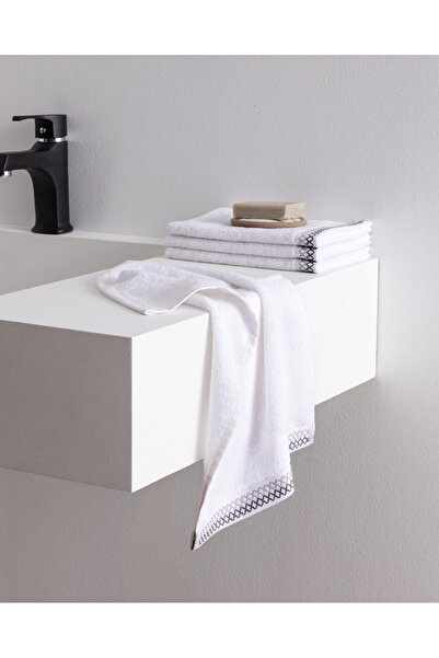 Madame Coco Set de 4 prosoape de mână din bumbac Topaze - Alb/Gri - 30x45 cm