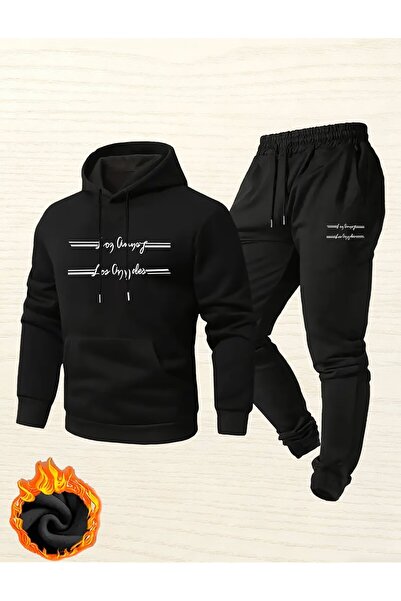 LAND MODA بغطاء رأس سترة رياضية وبنطلون طويل طقم رياضي كاجوال من قطعتين