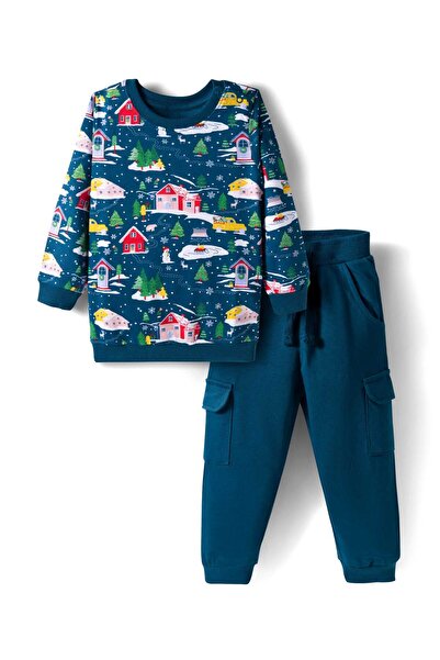 Babyhug Terry Knit Full Sleeves T-Shirt & Joggers Set with Snow Man Print - D...