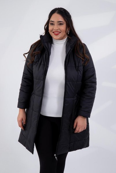 Roxxlen Plus Size Women's Hat Fur Black Coat
