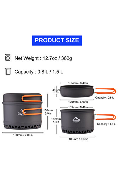 Widesea قدر تخييم خارجي WSC-108 سعة 1.3 لتر و2.3 لتر، طقم أدوات طهي خارجية، غ...