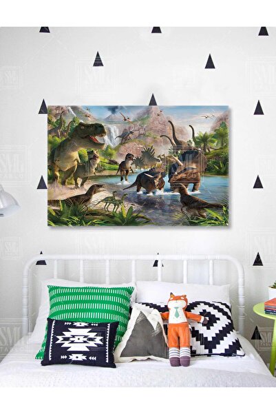 SML TABLO Dinazor Dünyası Trex Avaceratops Çocuk Odası Dekoru Evrim Bilim Yat...