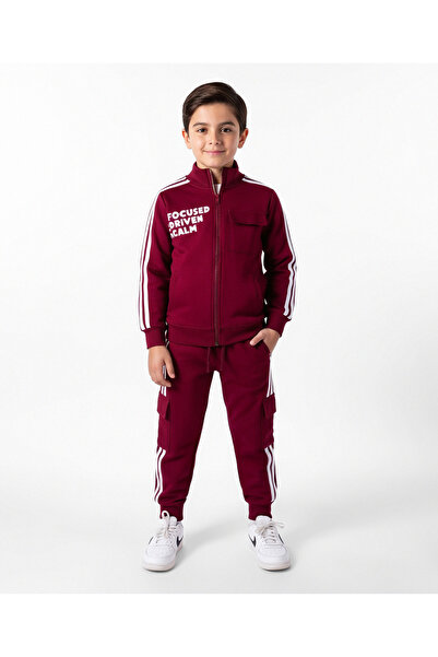 Ollington St. Cotton Knit Full Sleeves Text Print Sweatshirt & Jogger - Maroon