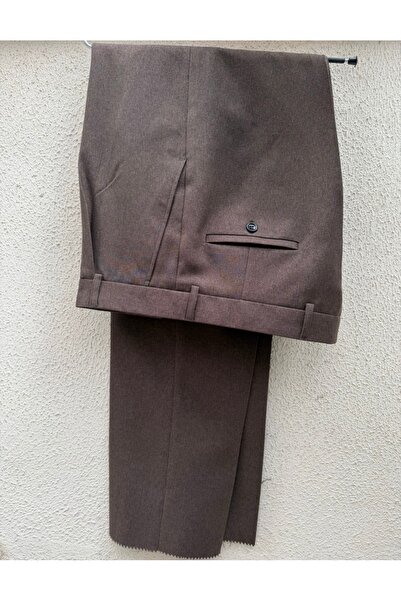 BUGİ GİYİM Kışlık Astarlı Yünefek Kahverengi Pileli Yüksek Bel Geniş Kesim Ba...