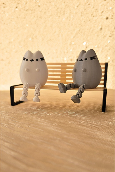 hobier Bankta Oturan Sevimli Kedi Figürleri Beyaz Gri Kedi Masa ve Raf Süsü D...