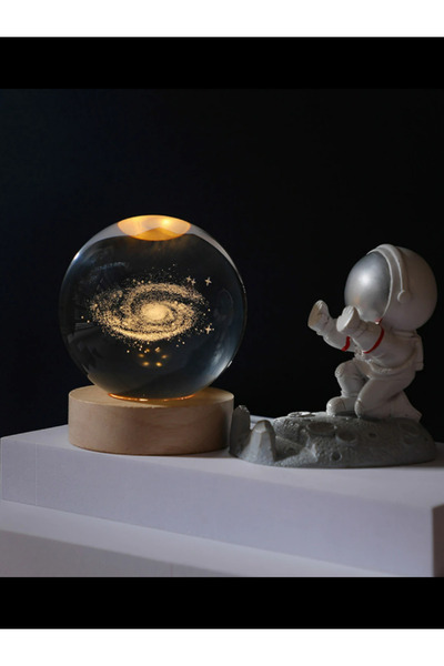 OEM Decorative 3D crystal globe lamp "Galaxy" – 8 cm, wooden base,