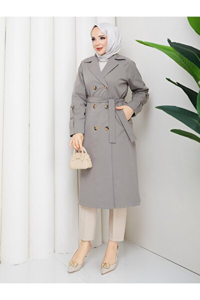 MODA ZARİF DURUŞ KEMERLİ KRUVAZE YAKALI TRENÇKOT