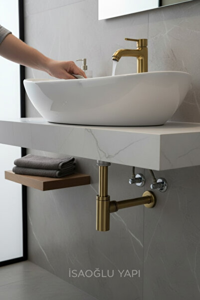 İSAOĞLU YAPI Lavabo Gideri Mat Gold Lavabo Sifonu Bas Bırak Pop Up Dahil Komp...