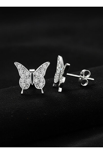 Roza Silver 925 Ayar Gümüş Rodyum Kaplama Zirkon Taşlı Minimal Kelebek Çivili...