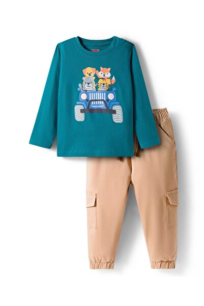 Babyhug Terry Knit Full Sleeves T-Shirt & Lounge Pant Set with Animal Print -...