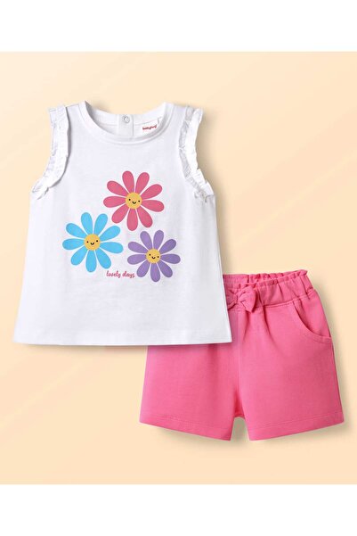 Babyhug طقم مكون من بلوزة وشورت بدون أكمام من نسيج جيرسي ناعم بنقشة زهور - ور...