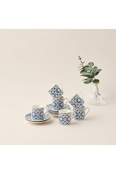 Lifestyle طقم فناجين وصحون قهوة إسبريسو مطبوع باللون الأزرق مكون من 6 قطع