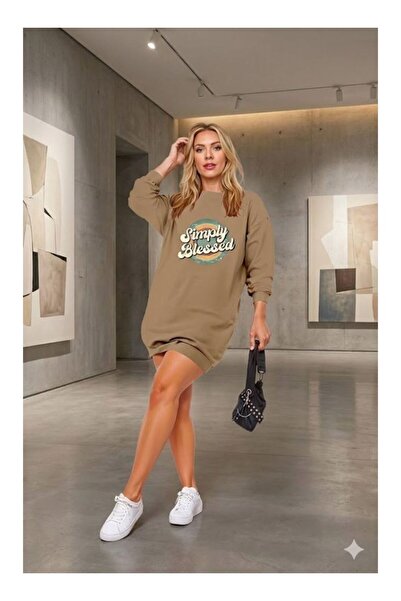 byasafkids    Women's Long Sleeve Crew Neck Lettered Viscose Two Thread Dress