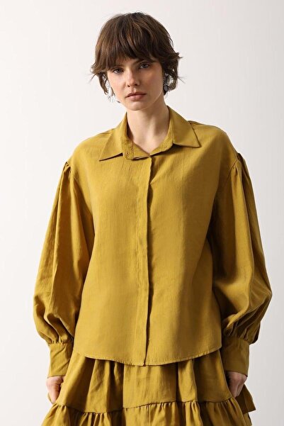 CKM MODA Arden Balloon Sleeve Basic Shirt Mustard