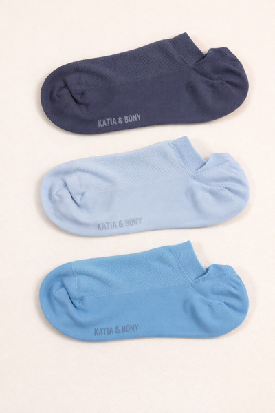 Katia&Bony Women's 3-Piece Basic Step Socks Blue Mix