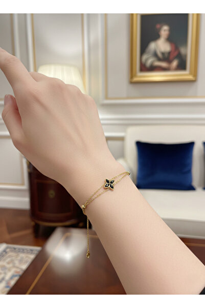 Elmosia Jewelry سوار من الفولاذ الأسود على شكل حجر البرسيم قابل للتعديل، سوار...