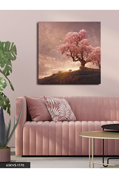 Evinemoda Pânză pătrată dintr-o singură bucată cu copac cu frunze roz la apus...