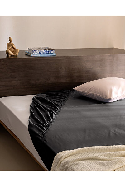 Madame Coco Ciel King Size 100% Cotton Elastic Satin Bed Sheet - Dark Gray