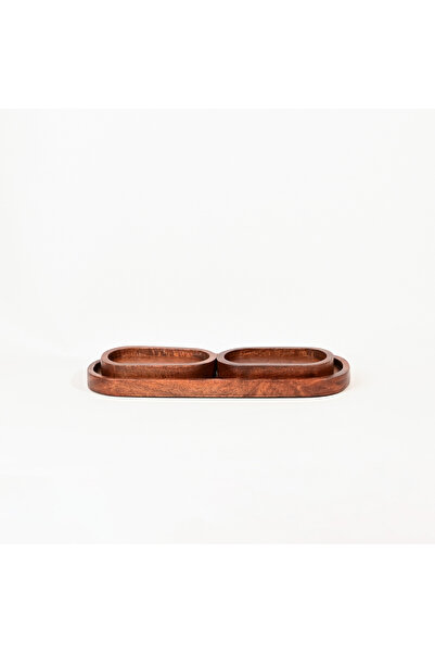 Crafted by Lifestyle طقم صواني تقديم خشبية من ثلاث قطع من هوم كارفينج