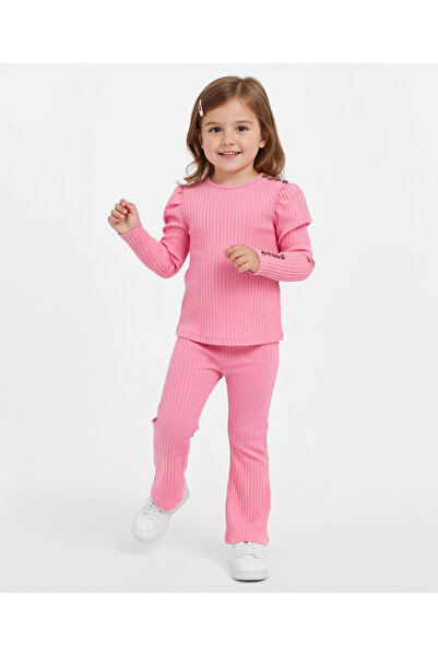 SAPS Ribbed and Puffed Full Sleeves Top and Flared Pants Set - Fuchsia