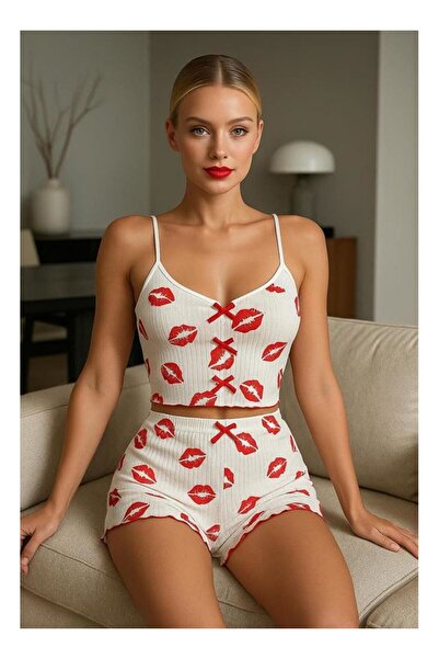 byasafkids Lip Patterned Shorts Pajama Set