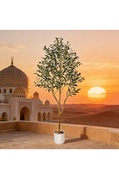 BESTONE شجرة زيتون صناعية بطول 150 سم مع وعاء من الحصى، وفروع وثمار واقعية، د...