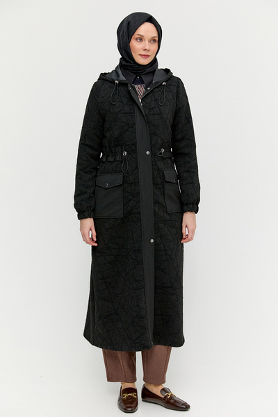 Setrms Kapüşonlu Stoperli Dokulu Kap