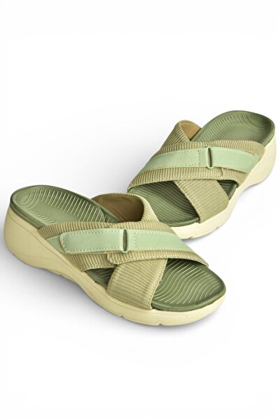 Fox Shoes Y973935004 Green Fabric Thick Soled Women's Slippers