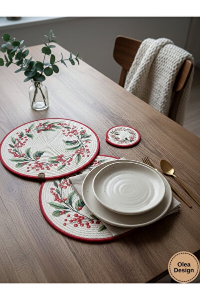 Olea Set of Printed Red Flower Printed American Servings and 2 Coasters/Gift