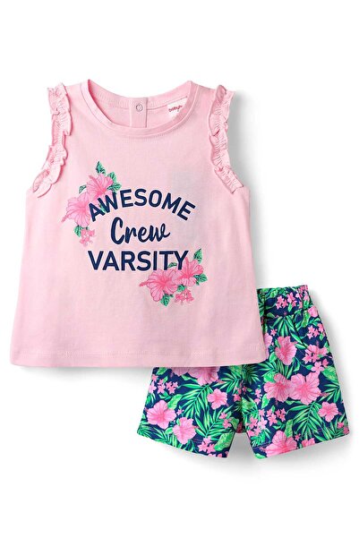 Babyhug طقم مكون من بلوزة قصيرة وسروال قصير بدون أكمام من نسيج جيرسي ناعم بنق...