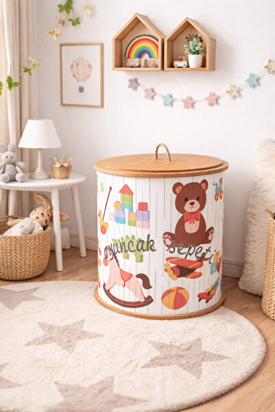 sonnenflügel سلة ألعاب خشبية متعددة الأغراض مع غطاء وحبل، سلة ألعاب بأشكال مخ...