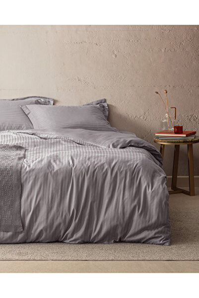 Madame Coco Elicia King Size 100% Cotton Striped Satin Duvet Cover Set - Dark...