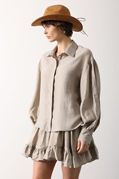 CKM MODA Arden balloon sleeve basic shirt - stone
