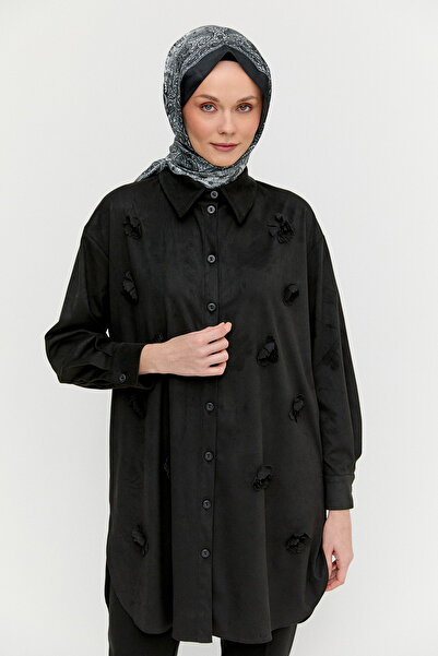 Setrms Çiçek Aplikeli Süet Dokulu Tunik