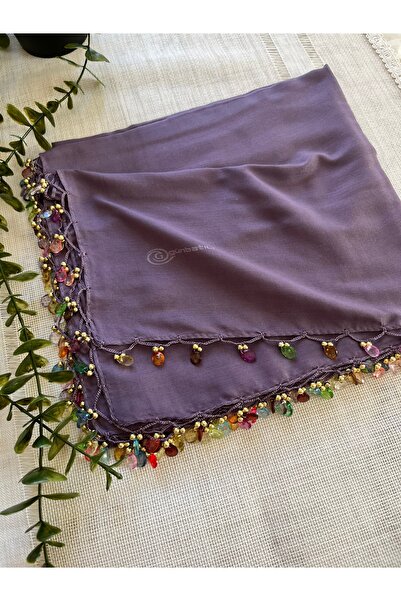 Handmade el işi boncuk işlemeli yazma lila
