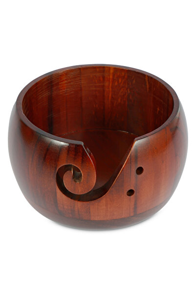 Choice Dark without cover Wooden Yarn Bowl Round Crochet Bowl Holder with Hol...