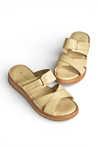 Fox Shoes Y555532503 Beige Genuine Leather Women's Slippers