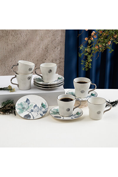 Otantik Floral Porcelain Coffee Cup and Saucer Set