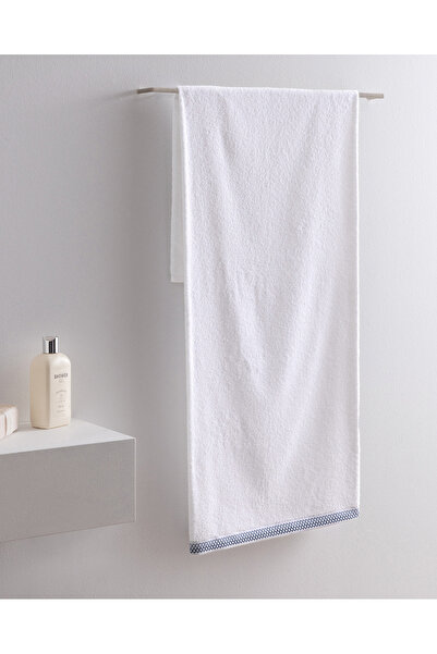 Madame Coco Topaze Cotton Bath Towel - White/Blue - 70X140 cm
