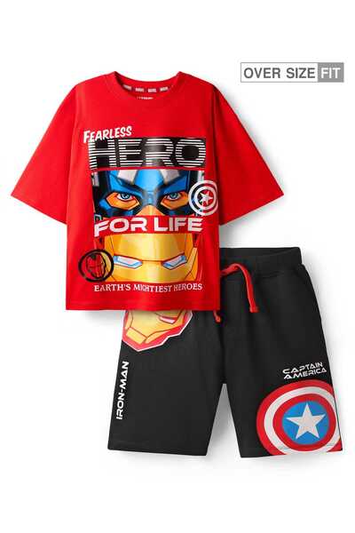 Pine Kids Marvel طقم تيشيرت وشورت من نسيج جيرسي ناعم، نصف كم، بكتف منسدل، بال...