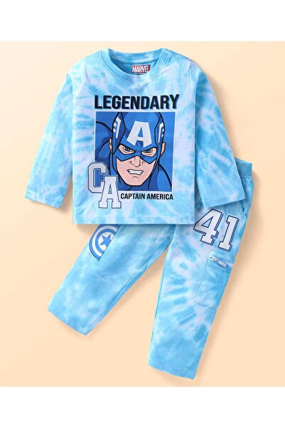 Babyhug Marvel طقم توب وبنطال رياضي من نسيج جيرسي مفرد بنقشة ربطة العنق، مستو...