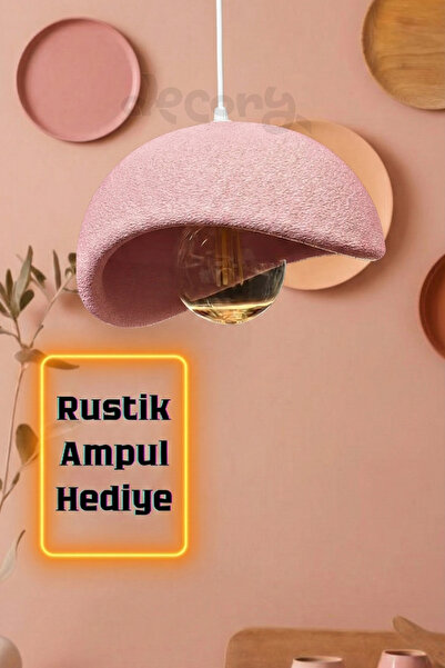 decory Pembe Renk Beton Görünümlü Tekli Sarkıt Avize,Bohem Sarkıt Avize (Biop...