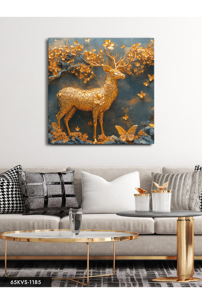 Evinemoda Gold Deer and Butterfly One Piece Square Canvas - Canvas Art Print