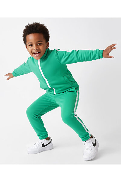 SAPS Solid High Neck Full Sleeves Sweat Jacket & Pants Co-ord Set - Green