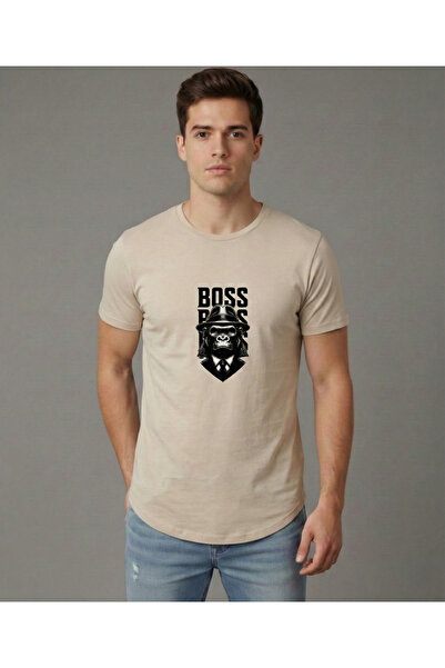 BUWOM Men's Bss Monkey Printed Oval Hem T-Shirt