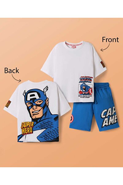 Pine Kids Marvel تيشيرت قصير بأكمام نصفية من قماش جيرسي مفرد مع شورت، تصميم أ...