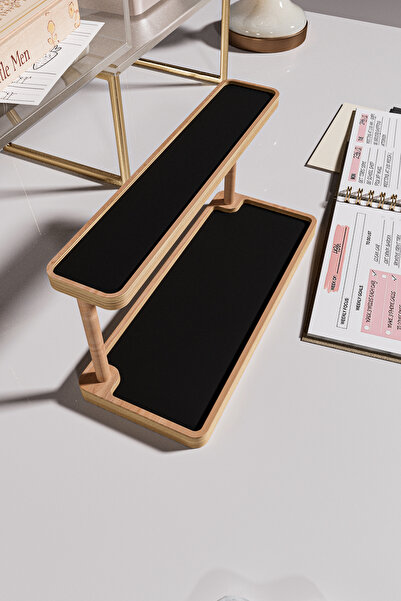 Wooden Studio منظم مكتبي خشبي ذو طبقتين، حامل هاتف، إكسسوار مكتبي فاخر وعصري