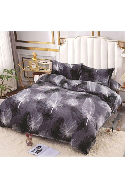 OEM Bed linen, Cocolino, 2 persons, 4 pieces, gray, with black and white feat...
