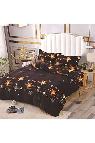 OEM Bed linen, Cocolino, 2 persons, 4 pieces, black, with gold stars, CCN4003